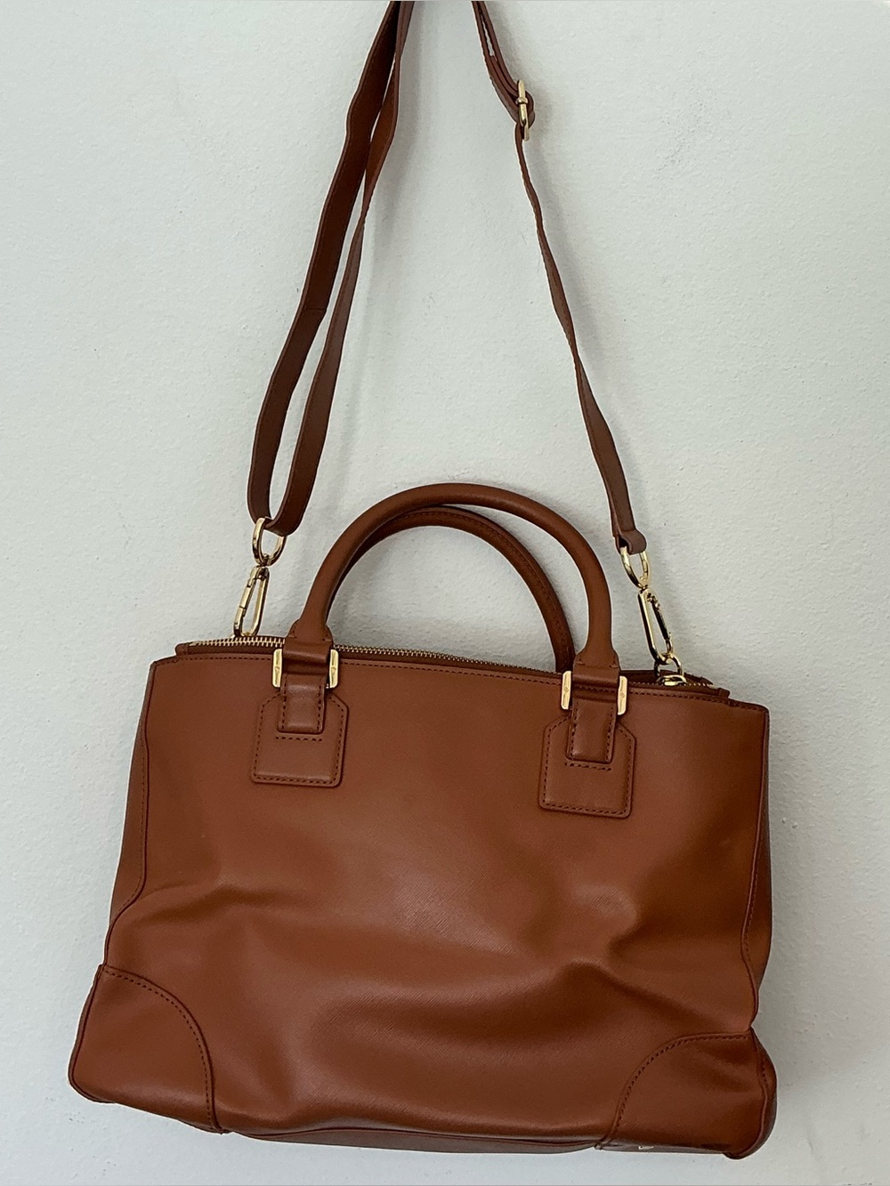 Tory Burch Robinson Double Zip Tote Tan Leather Satchel Crossbody Bag - Picture 14 of 14